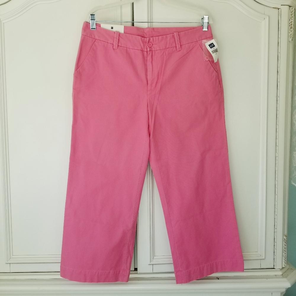 Gap Pink Modern Fit Wide Leg Chino Capri Barbie Core 12 NWT